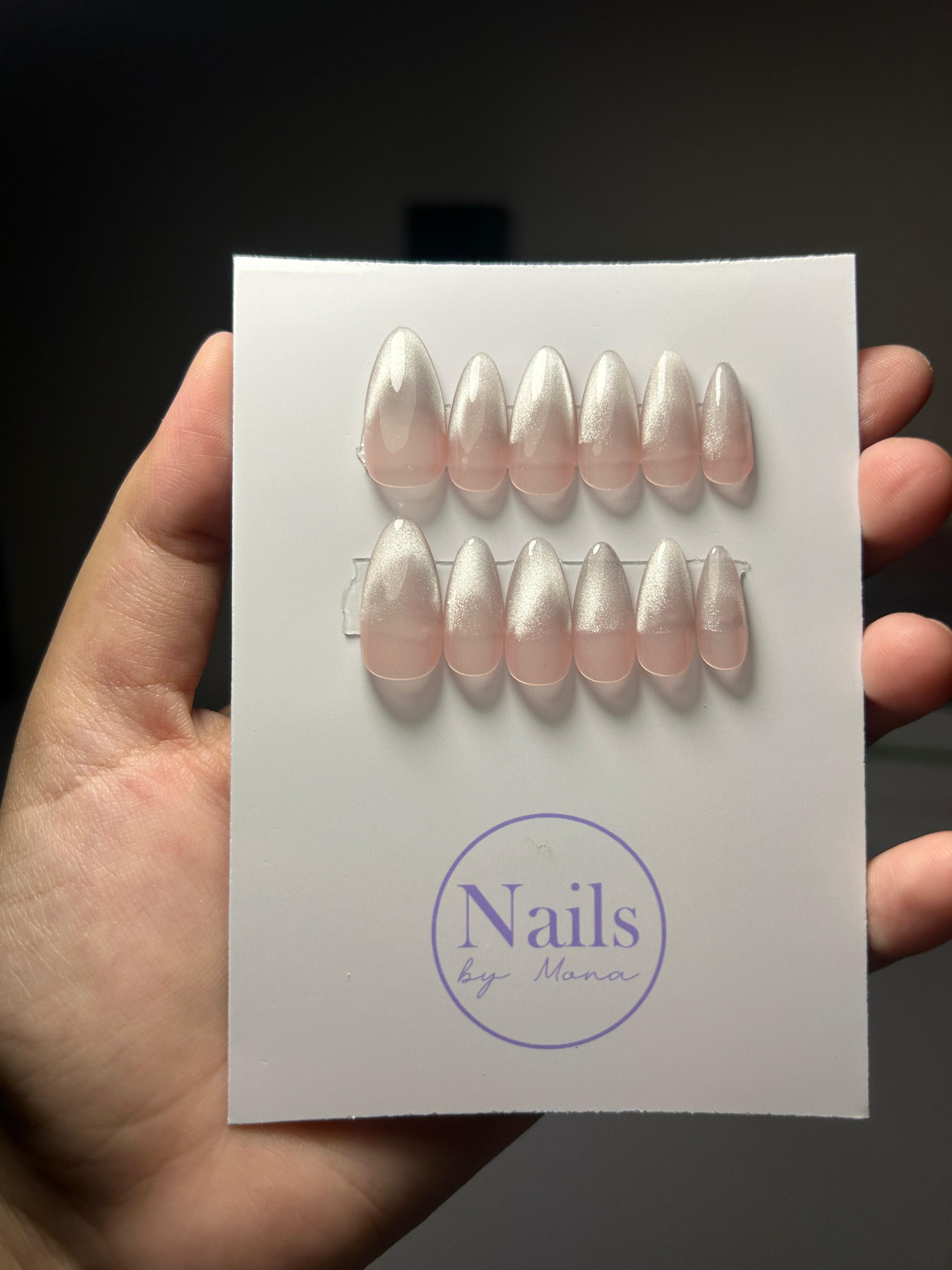 Peach Pearl Shimmer — Signature tier custom-fit press-on nails