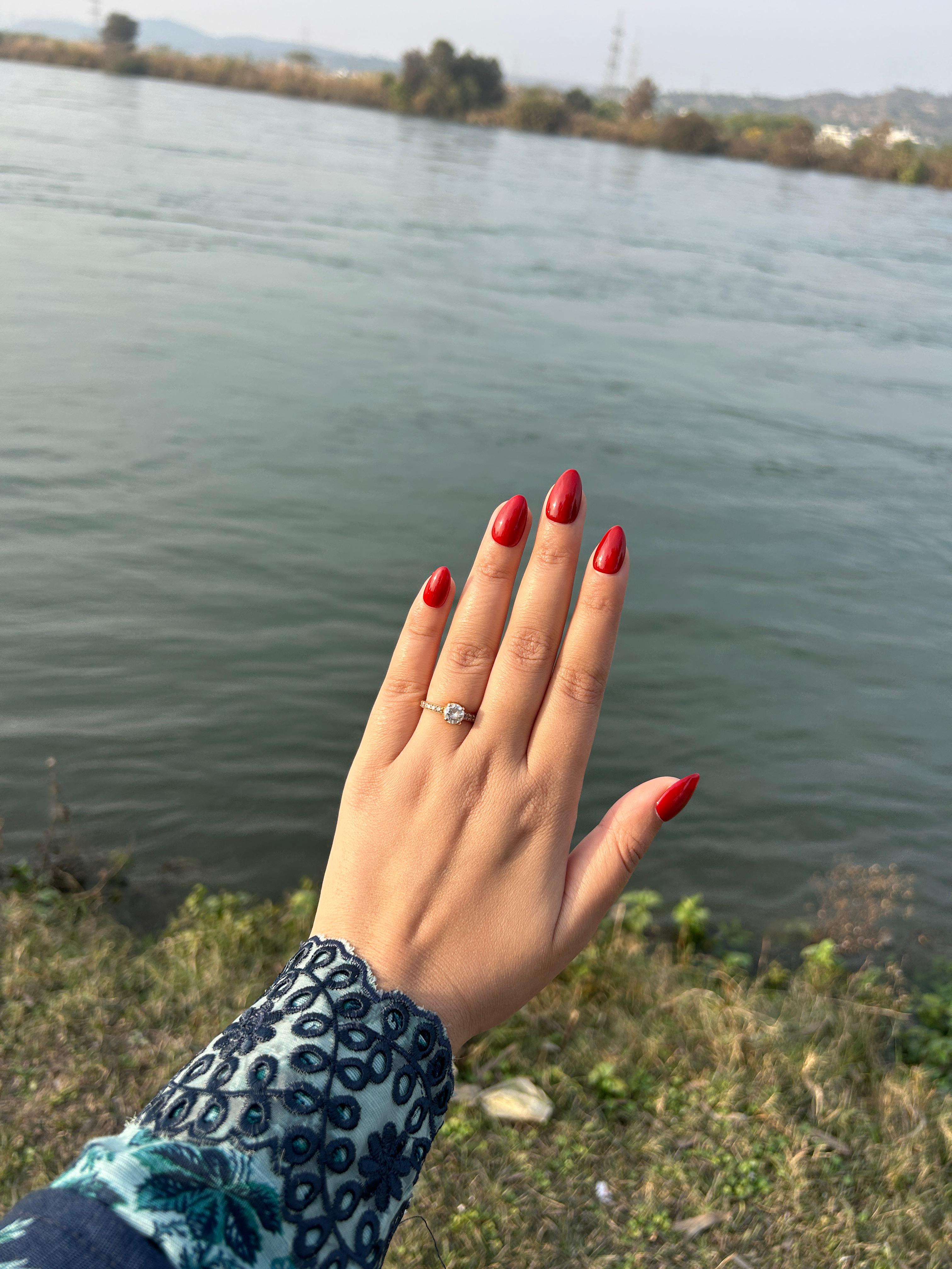 Cherry Red Almond — Signature tier custom-fit press-on nails