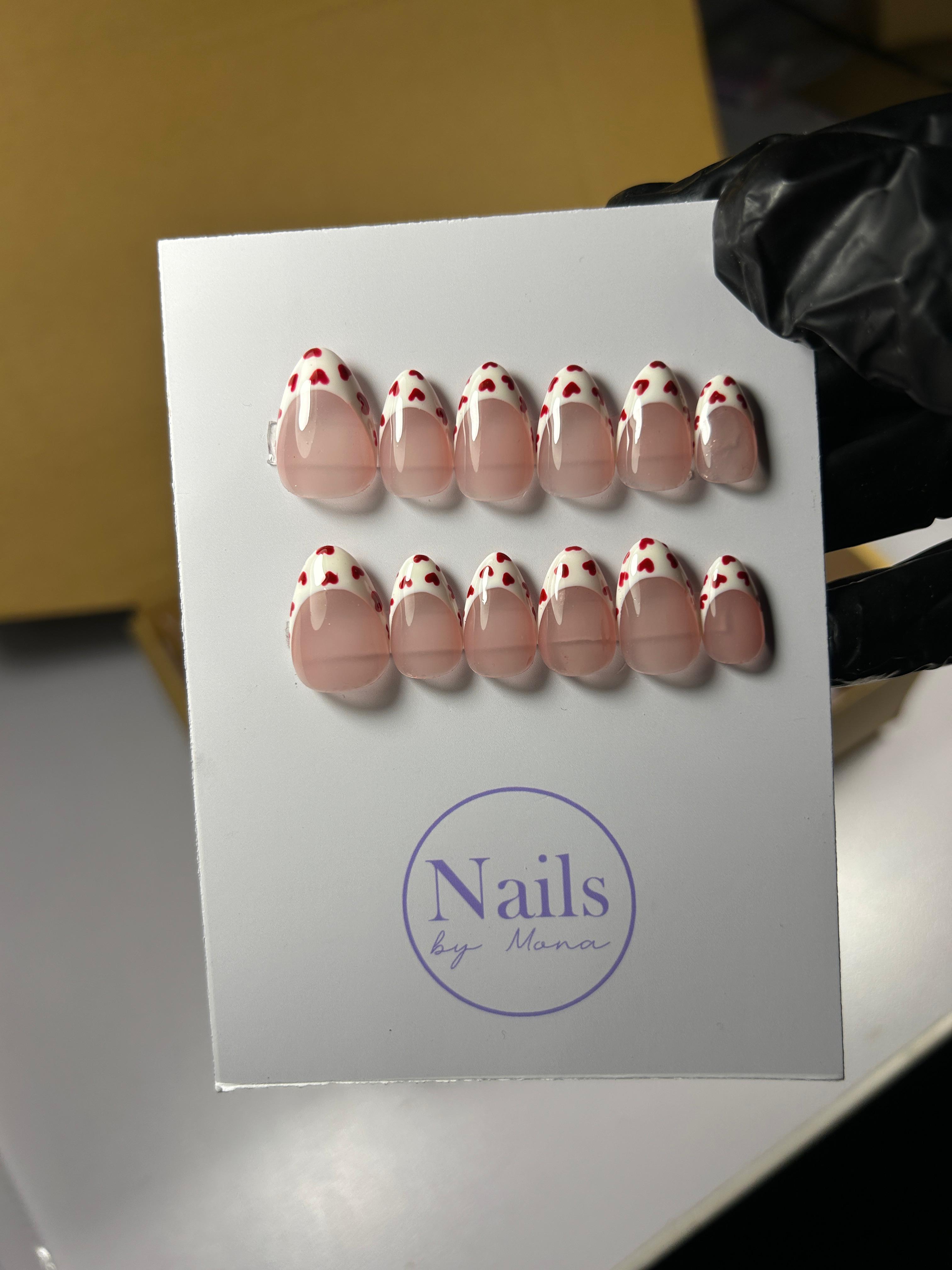 Heart French Tips — Signature tier custom-fit press-on nails