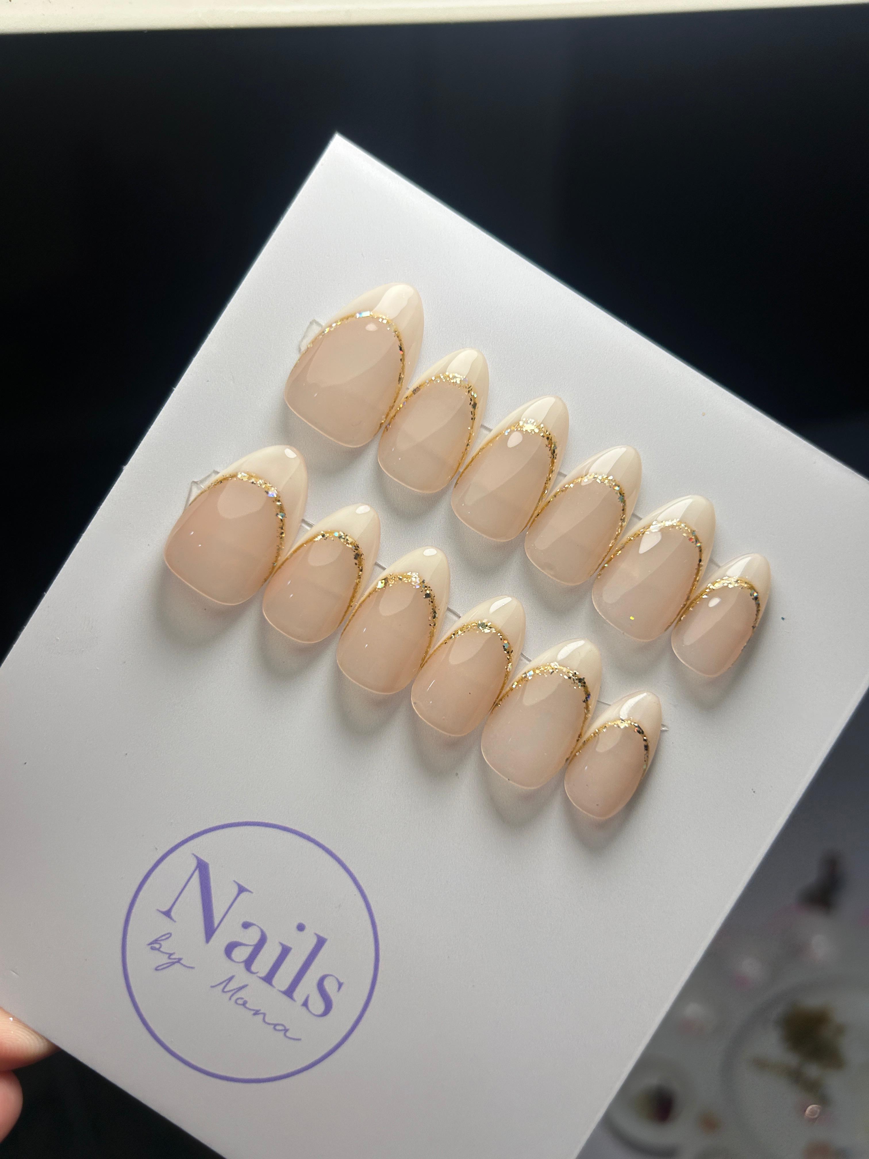 Gold Sequin French — Glam tier custom-fit press-on nails