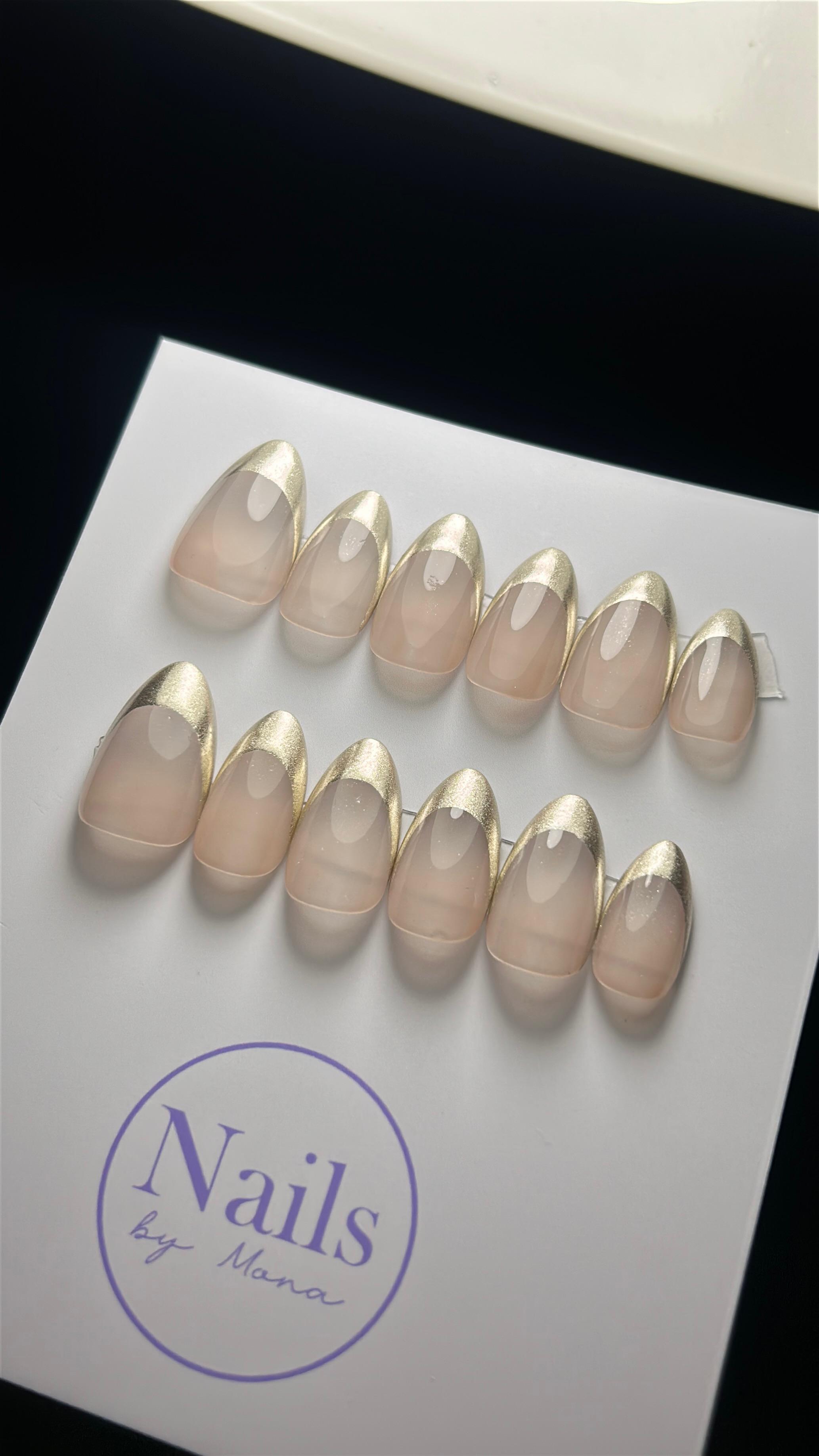 Champagne Satin French — Signature tier custom-fit press-on nails