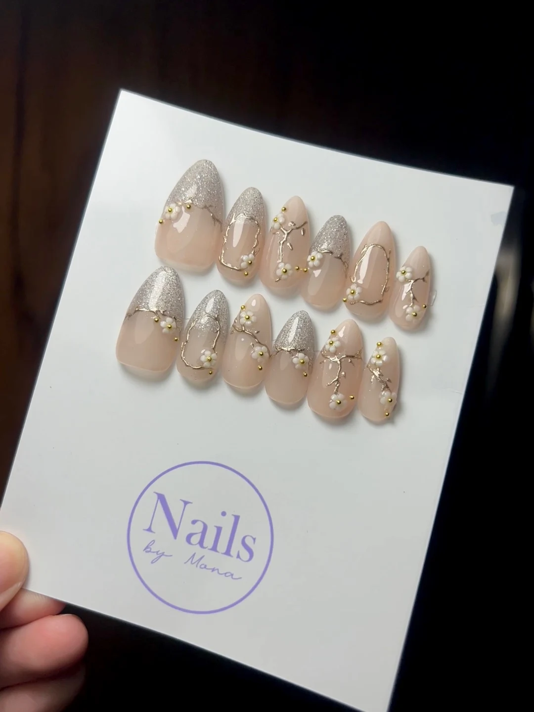Jasmine Chrome French Bridal press-on nails